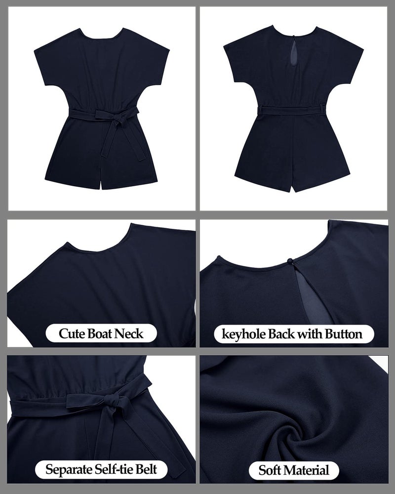 Vetinee Womens Navy Blue Summer Casual Belted Romper Keyhole Back Short Sleeve Jumpsuit Playsuit X-Large - Image 5